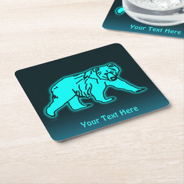 Blue Kodiak Bear Square Paper Coaster (Angled)