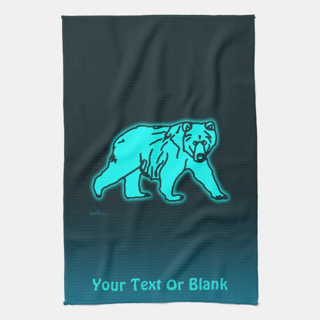 Blue Kodiak Bear Tea Towel (Vertical)