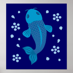 Blue Koi Fish Poster