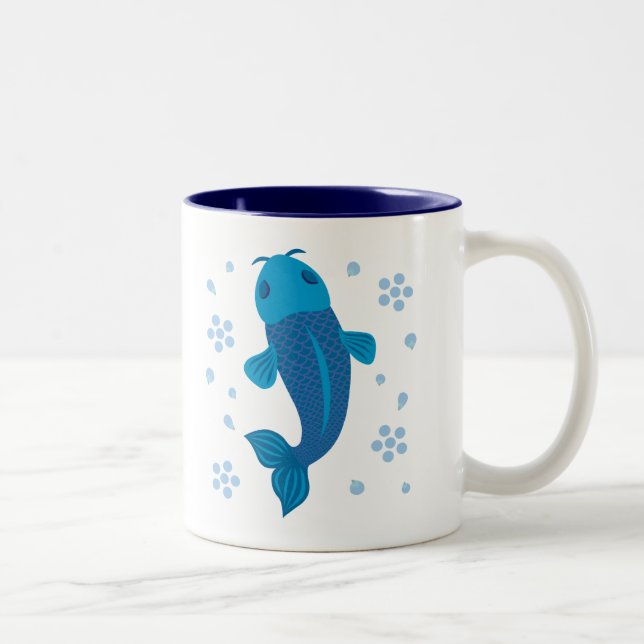 Blue Koi Fish Two-Tone Coffee Mug (Right)
