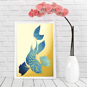 Blue Koi Gold Fish Foil Prints