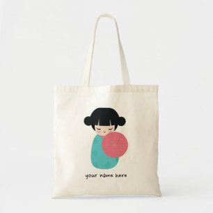 BLUE Kokeshi Doll - Cute Japanese Geisha Girl Tote Bag