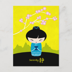 Blue kokeshi postcard