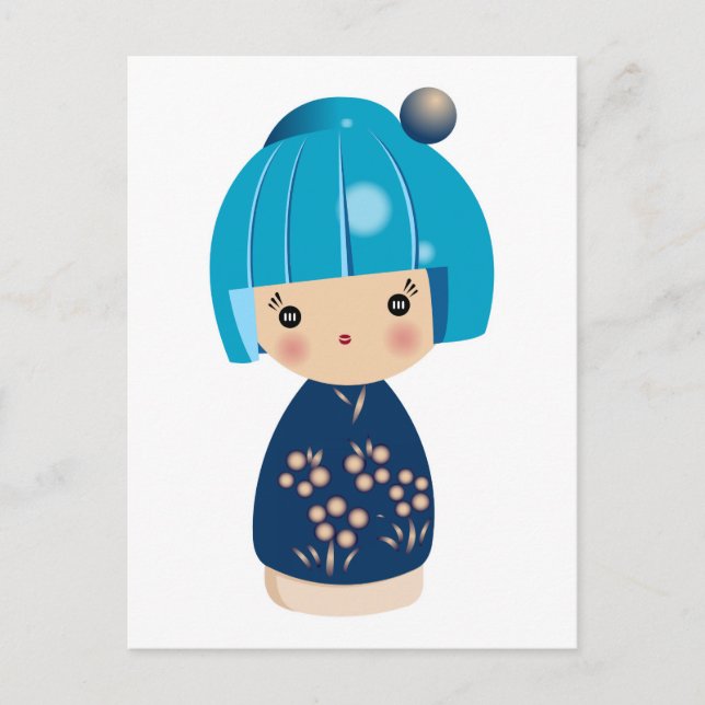 Blue Kokeshi Triplet Postcard (Front)