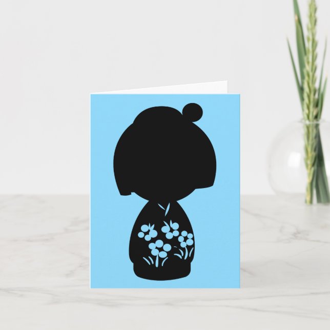 Blue Kokeshi Triplet Silhouette Note Card (Front)