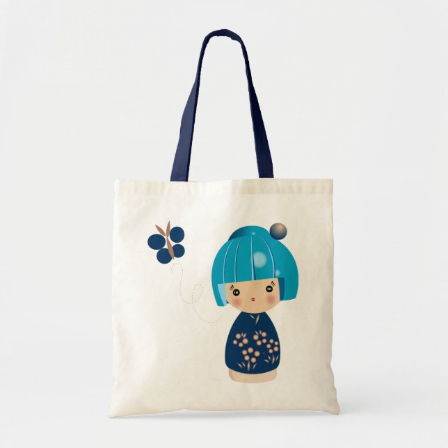 Blue Kokeshi Triplet Tote Bag (Front)