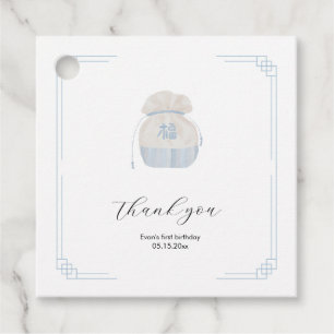 Blue Korean Doljanchi square favour tag