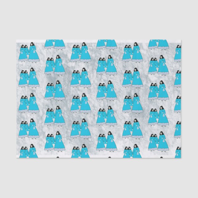 Blue Korean Hanbok Girl Tissue Paper (Front)