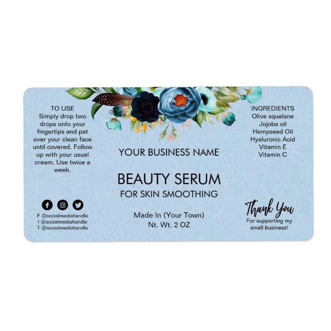Blue Kraft Paper Effect Face Serum Labels (Front)