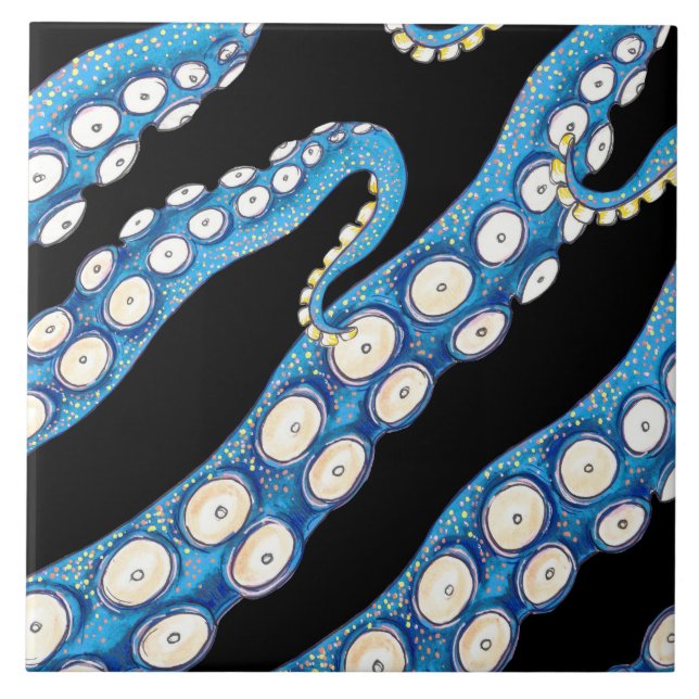 Blue Kraken Octopus Tentacles Art Ceramic Tile (Front)