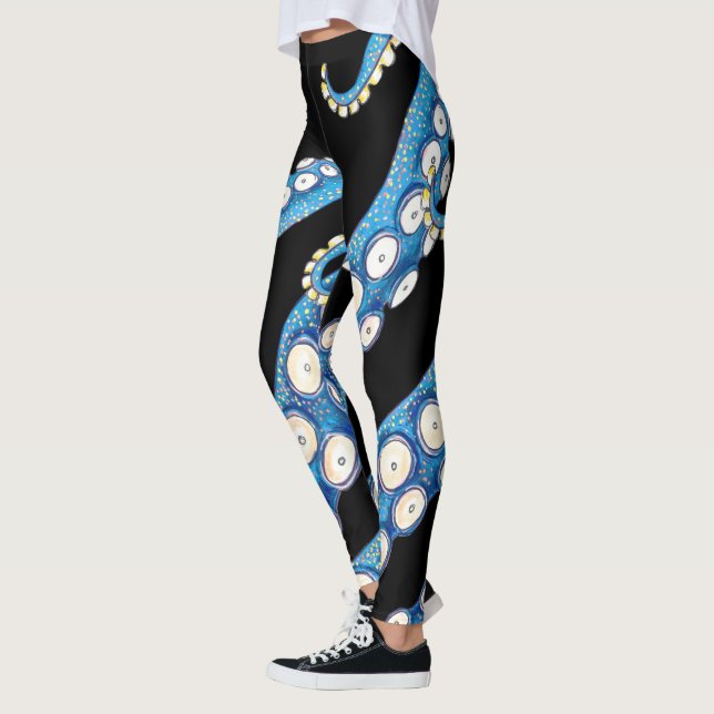 Blue Kraken Octopus Tentacles Art Leggings (Left)