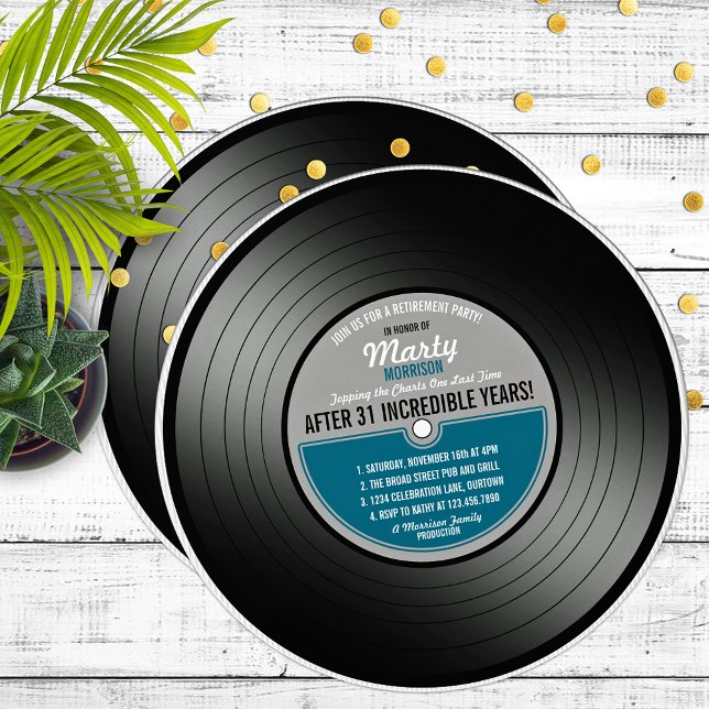 Blue Label Vinyl Record Retirement Party Invitation (Creator Uploaded)