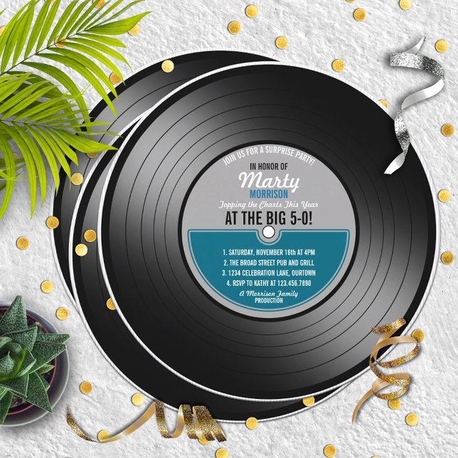Blue Label Vinyl Record Surprise Party Invitation (Creator Uploaded)