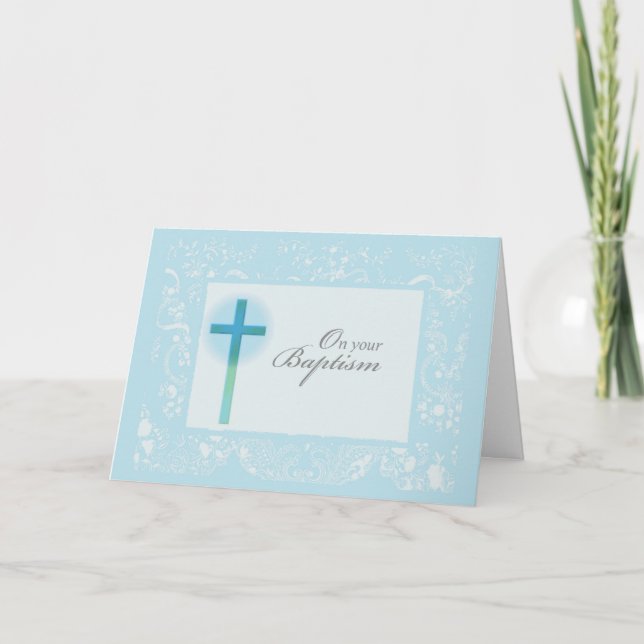 Blue Lace Baptism Boy Card (Front)