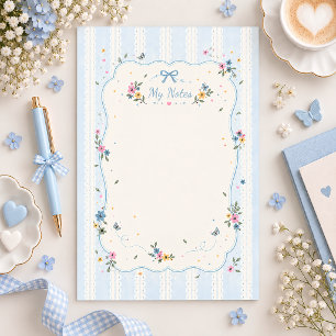 Blue Lace Bow Butterfly Stationery Paper