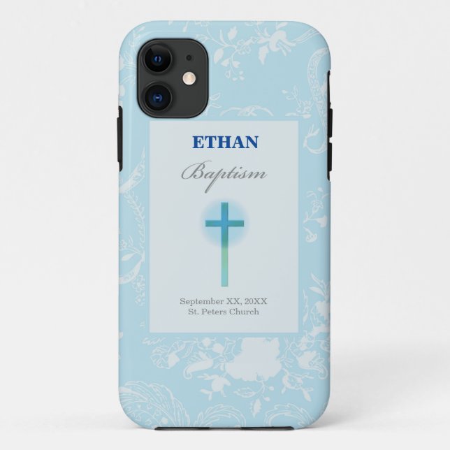 Blue Lace Boy Baptism Case-Mate iPhone Case (Back)