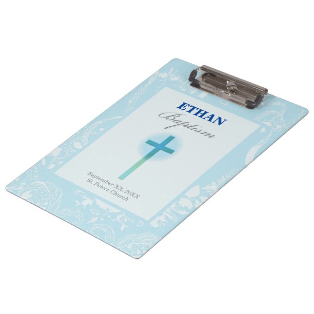 Blue Lace Boy Baptism Clipboard (Angled)
