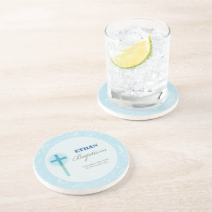 Blue Lace Boy Baptism Coaster