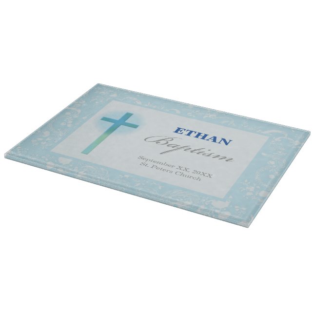 Blue Lace Boy Baptism Cutting Board (Corner)