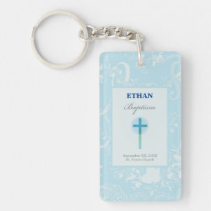 Blue Lace Boy Baptism Key Ring