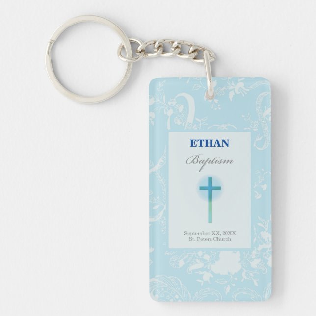 Blue Lace Boy Baptism Key Ring (Front)