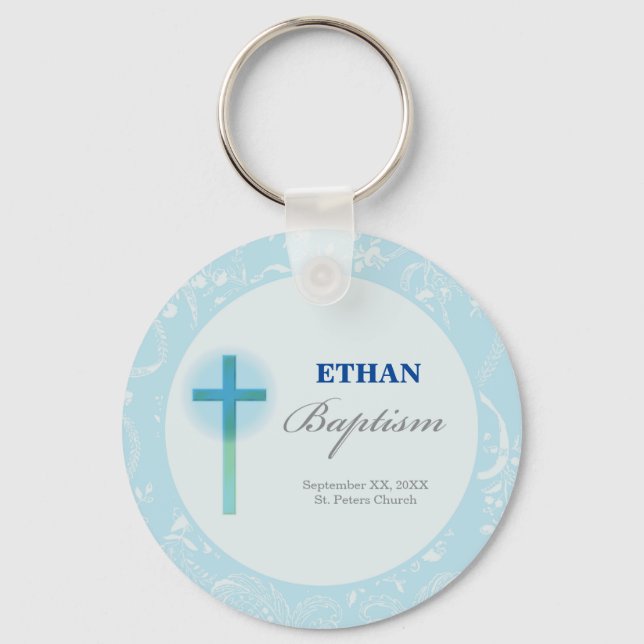 Blue Lace Boy Baptism Key Ring (Front)