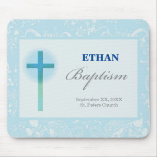 Blue Lace Boy Baptism Mouse Pad