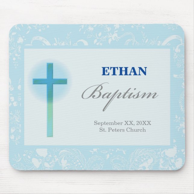 Blue Lace Boy Baptism Mouse Pad (Front)