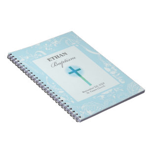 Blue Lace Boy Baptism Notebook