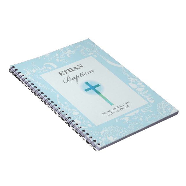 Blue Lace Boy Baptism Notebook (Right Side)