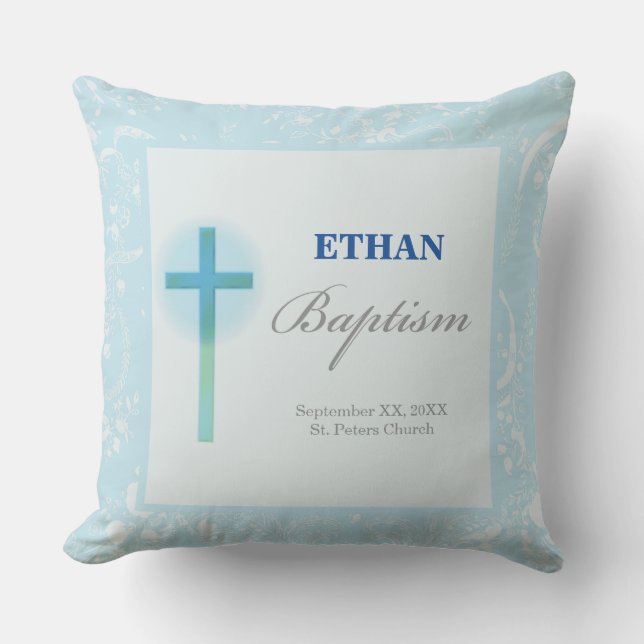 Blue Lace Boy Baptism Outdoor Cushion (Front)