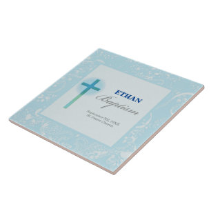Blue Lace Boy Baptism Tile