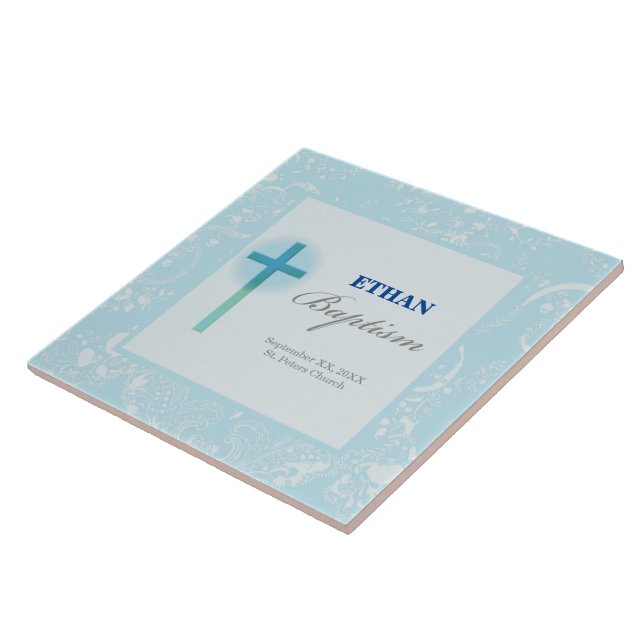 Blue Lace Boy Baptism Tile (Side)