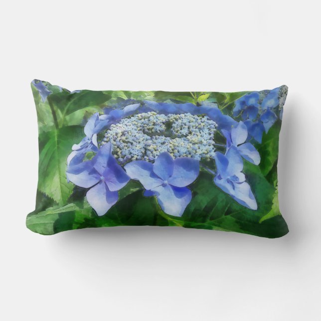 Blue Lace Cap Hydrangea Let's Dance Starlight Lumbar Cushion (Front)