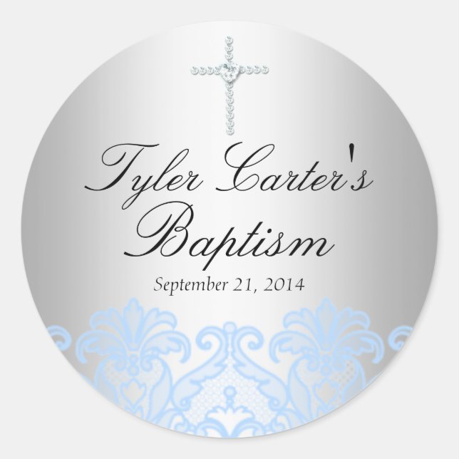 Blue Lace & Cross Baptism Sticker (Front)