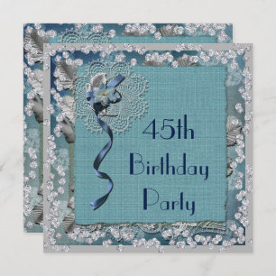 Blue Lace & Diamonds 45th Birthday Invitation