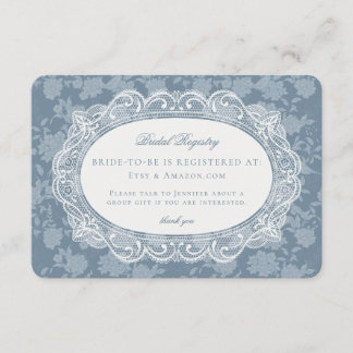Blue Lace Doily Vintage Floral Bridal Registry Enclosure Card