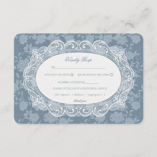 Blue Lace Doily Vintage Floral Wedding RSVP Enclosure Card