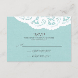 Blue Lace Doily Wedding RSVP Card