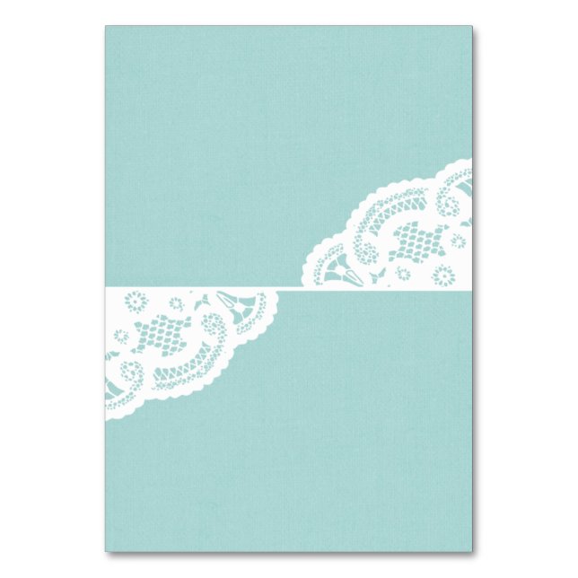 Blue Lace Doily Wedding Table Place Cards (Front)