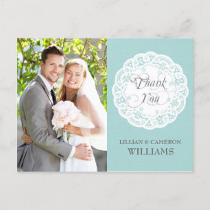 Blue Lace Doily Wedding Thank You Postcard