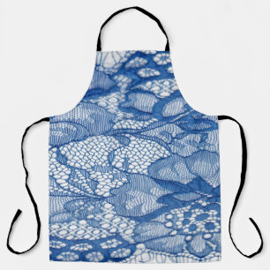 Blue lace fabric, African tulle design. Apron