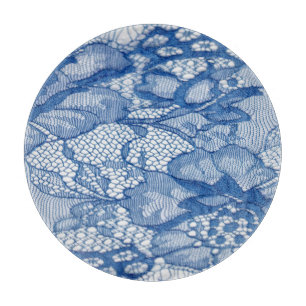 Blue lace fabric, African tulle design. Cutting Board