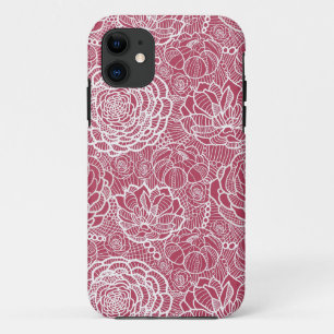 Blue lace flowers pattern background iPhone 11 case