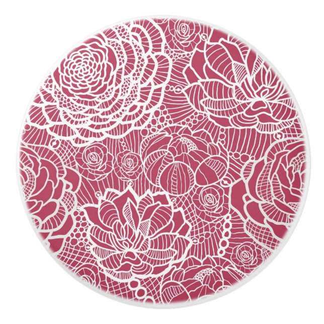 Blue lace flowers pattern background ceramic knob (Front)