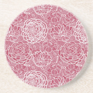 Blue lace flowers pattern background coaster