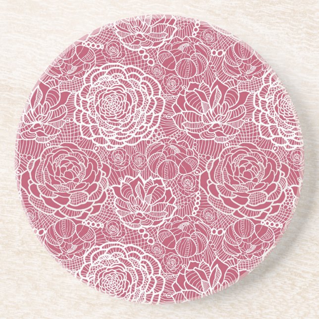 Blue lace flowers pattern background coaster (Front)