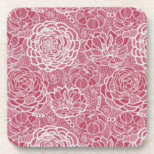 Blue lace flowers pattern background coaster