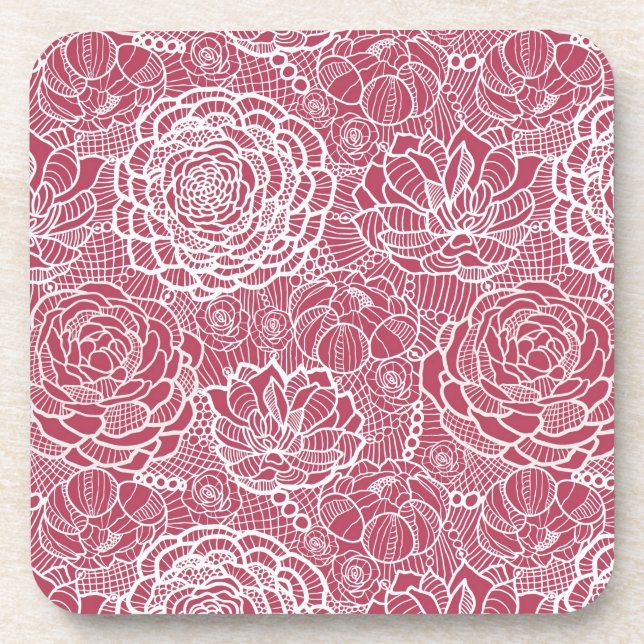 Blue lace flowers pattern background coaster (Front)