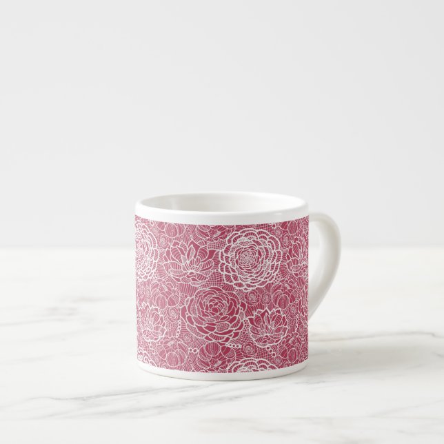 Blue lace flowers pattern background espresso cup (Front Right)